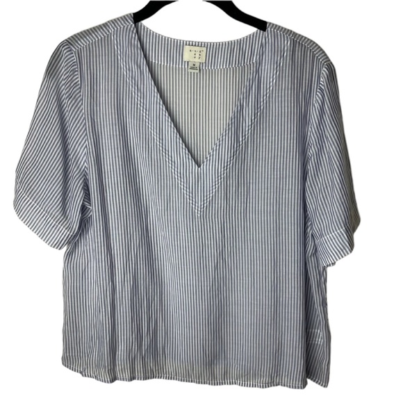 a new day Tops - a new day Blue Stripe Blouse V-Neck Top M